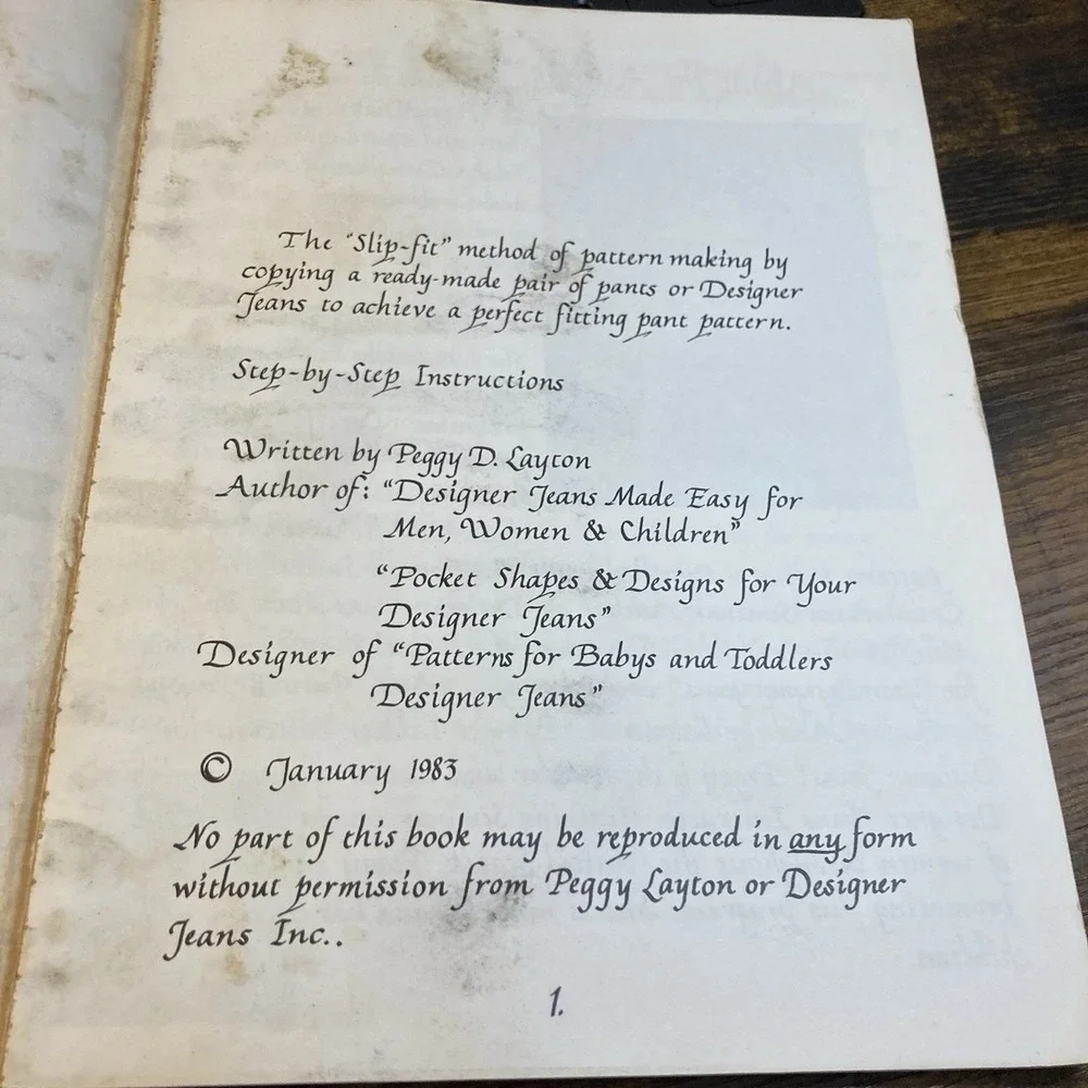 Slip‎ Fit Method Of Pattern Making By Peggy Layton 1983 for Jeans / Dress Pants